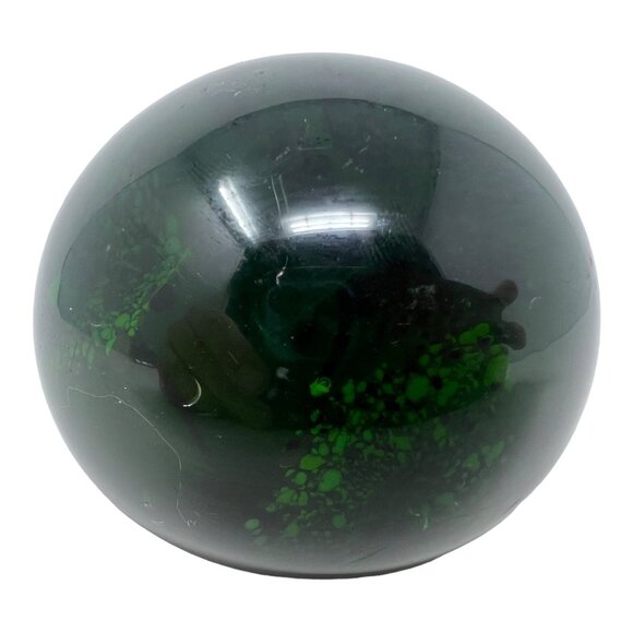 Emerald Green Art Glass Paperweight Glowing Abstract Design Handblown Orb Sphere - Picture 4 of 6